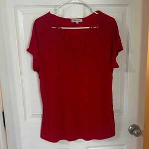 Elegant Red Short Sleeve Top with Lace Detail